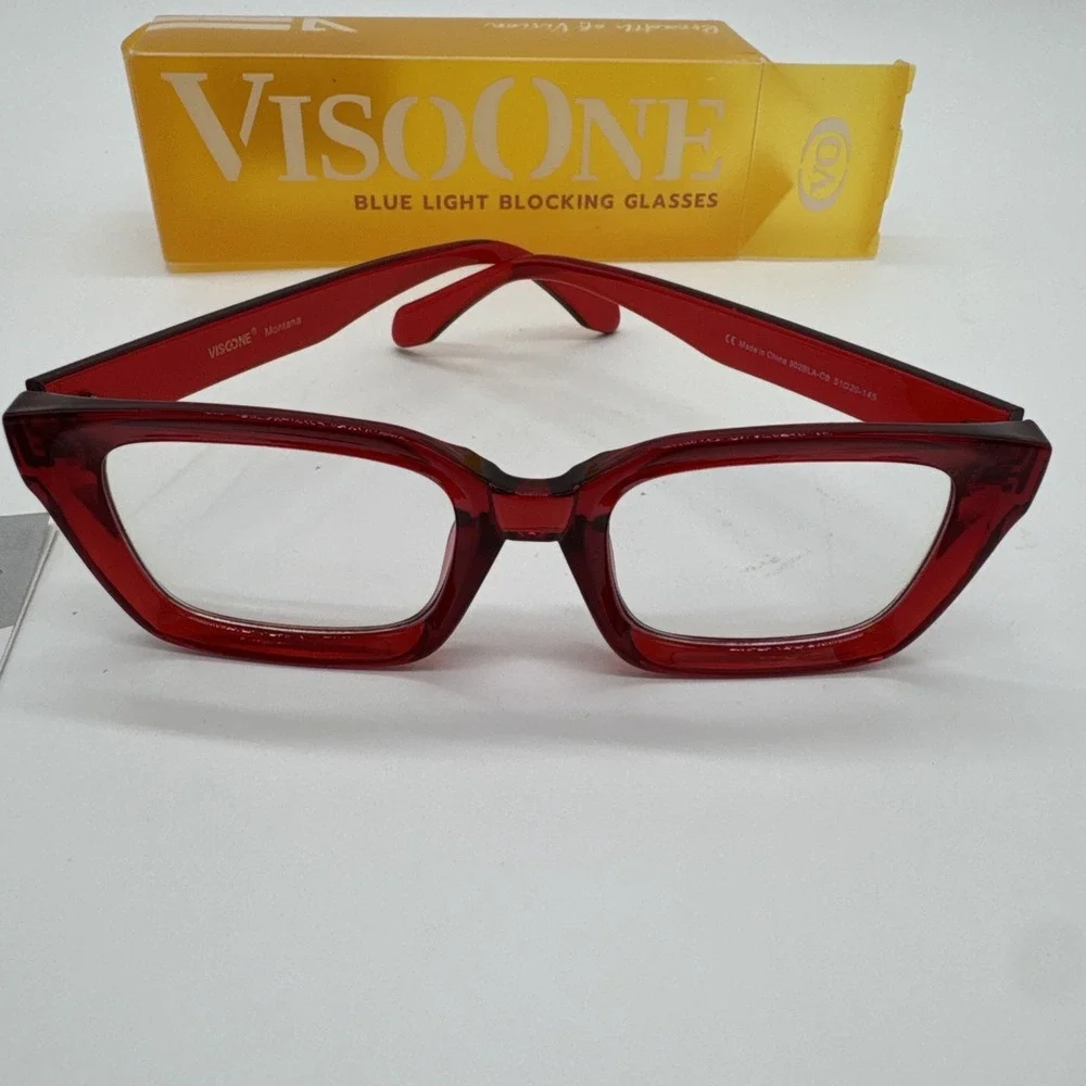 VISOONE Enhanced Version Rectangle Chic Look Blue Light Blocking Glasses New Red